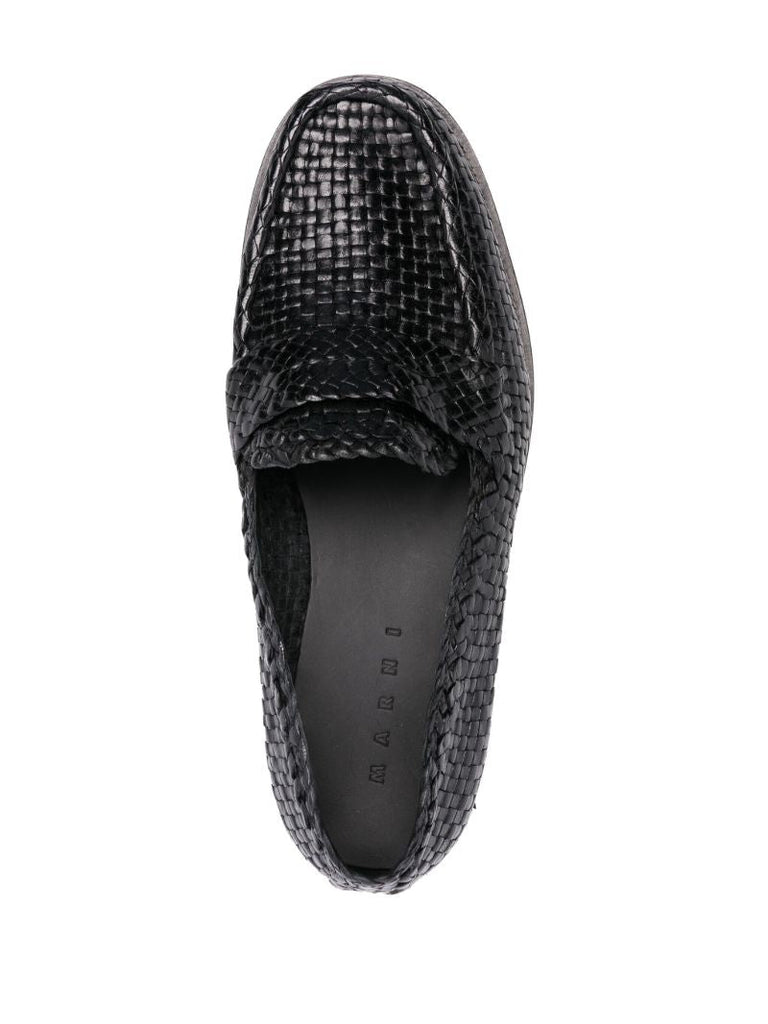 Black Interwoven Leather Loafers