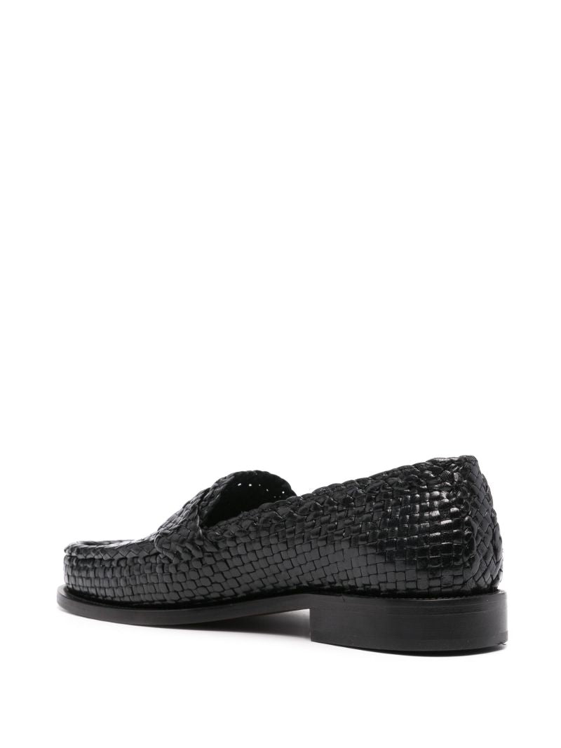 Black Interwoven Leather Loafers