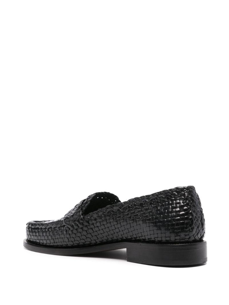 Black Interwoven Leather Loafers