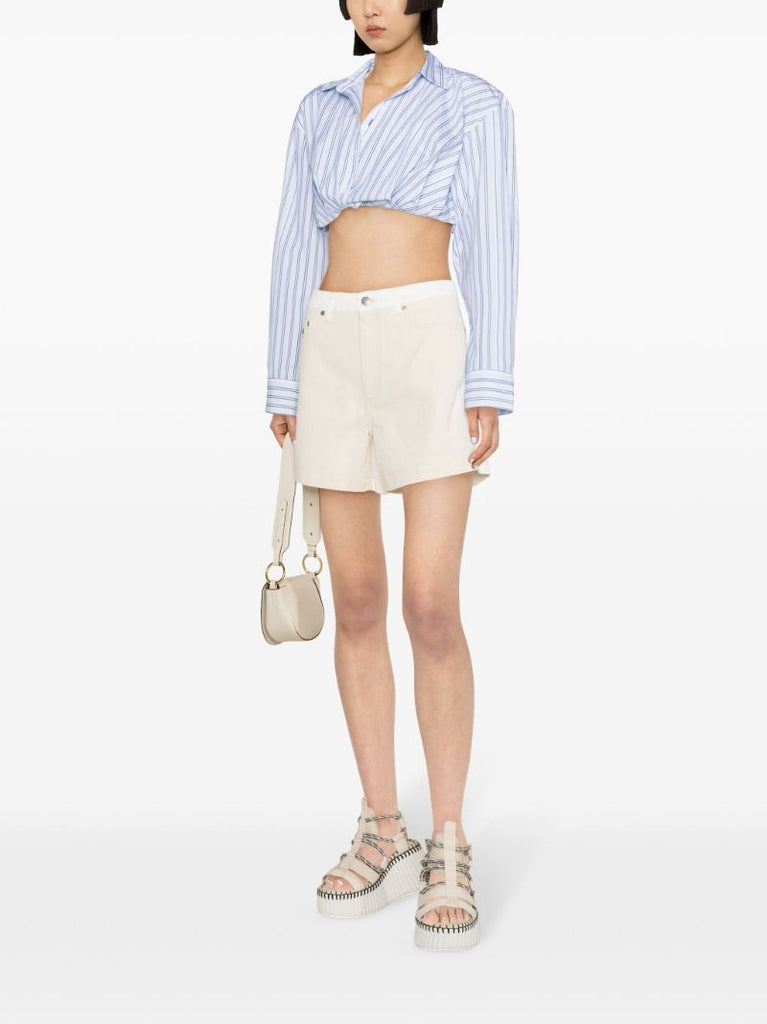 Neutral High Rise Denim Cotton Shorts