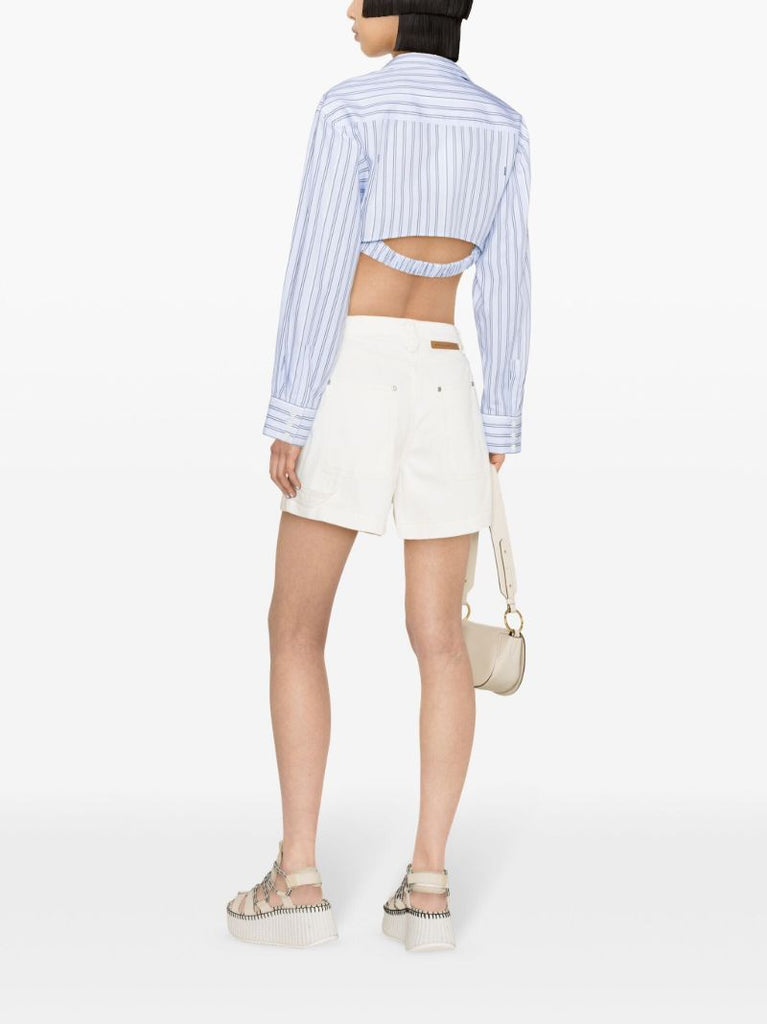 Neutral High Rise Denim Cotton Shorts