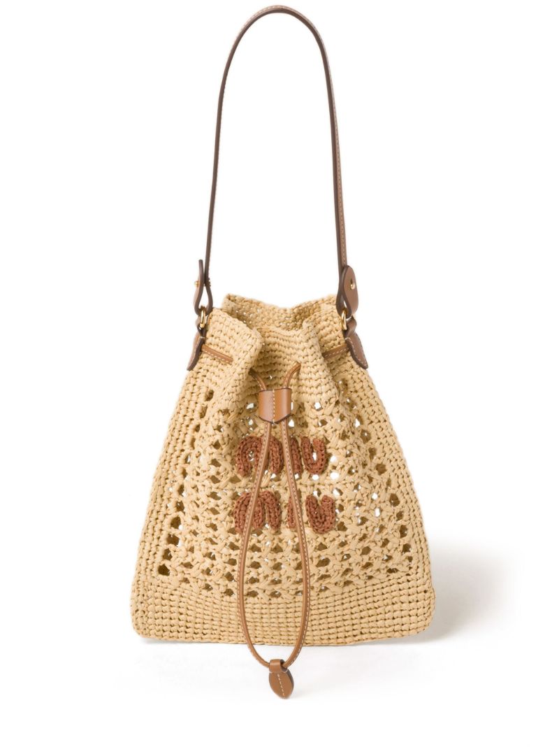 Neutral Woven Mini Bucket Bag
