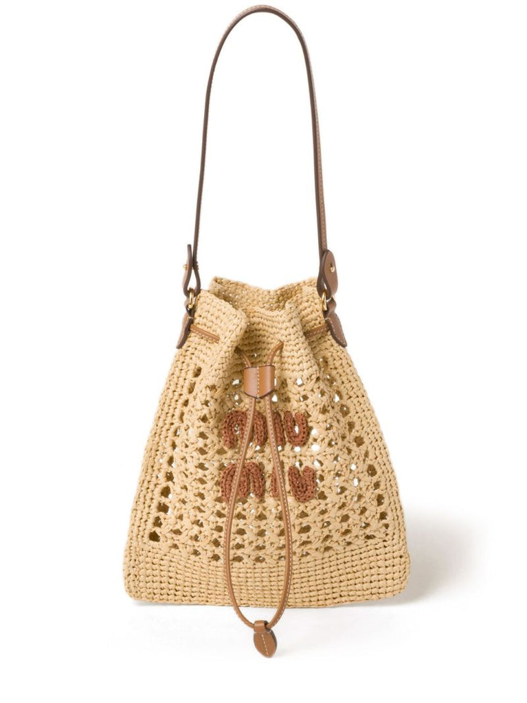 Neutral Woven Mini Bucket Bag