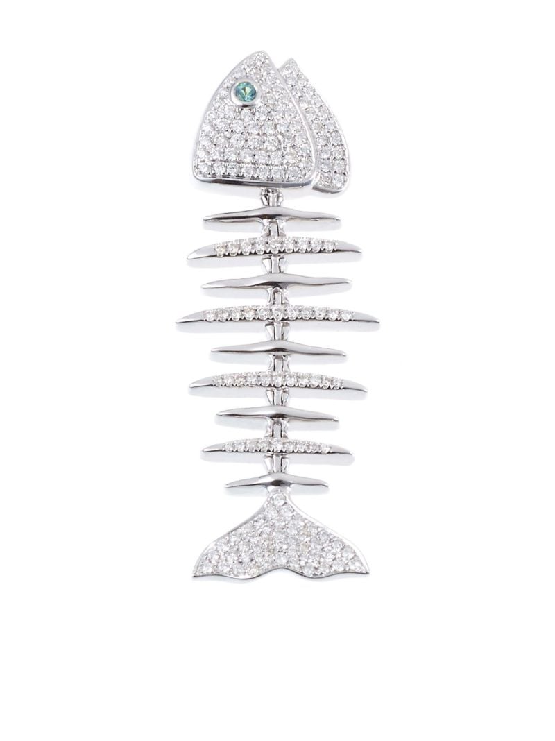 18k White Gold Wishbone Diamond and Emerald Pendant Necklace