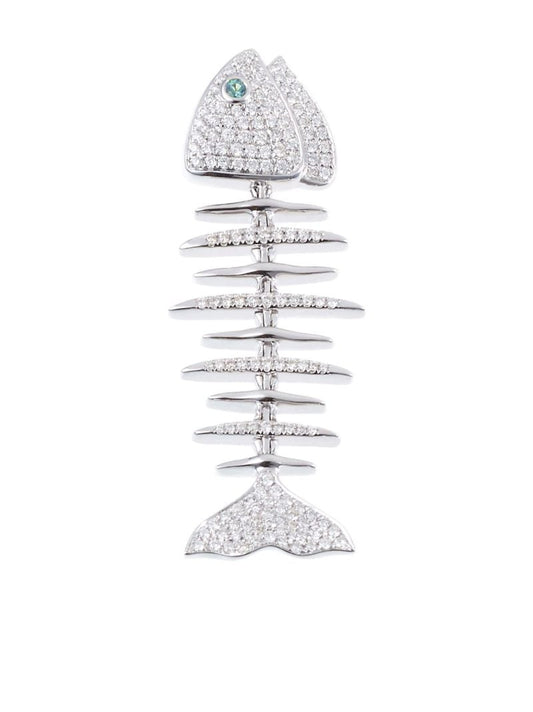 18k White Gold Wishbone Diamond and Emerald Pendant Necklace