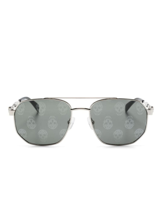Silver-tone Floating Skull Pilot-frame Sunglasses
