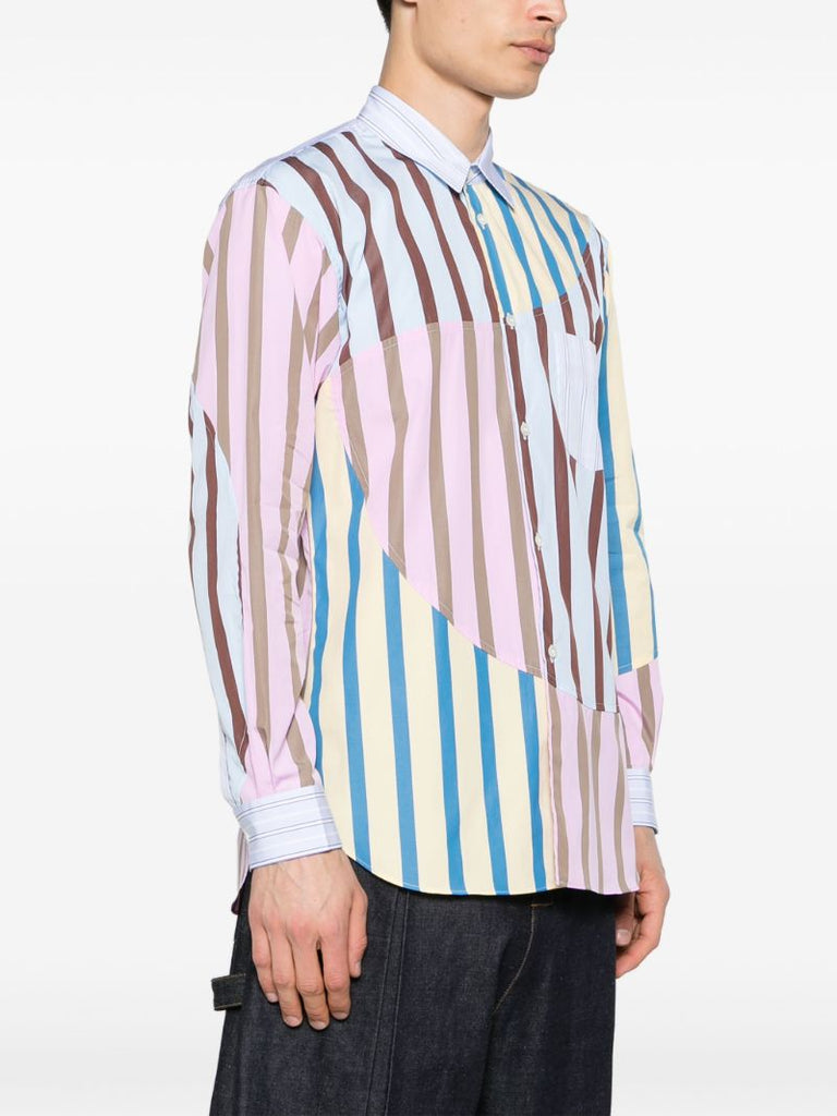 Blue Striped Panelled Cotton Shirt