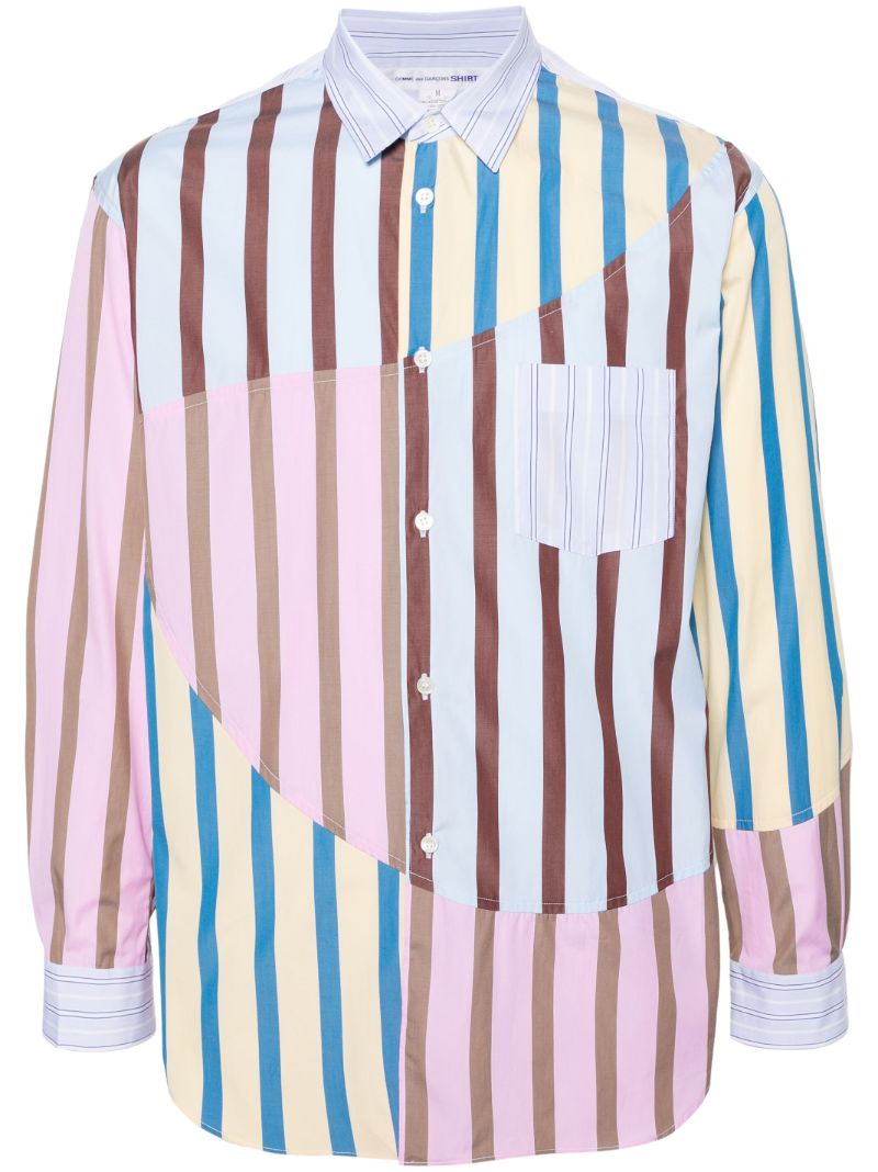Blue Striped Panelled Cotton Shirt