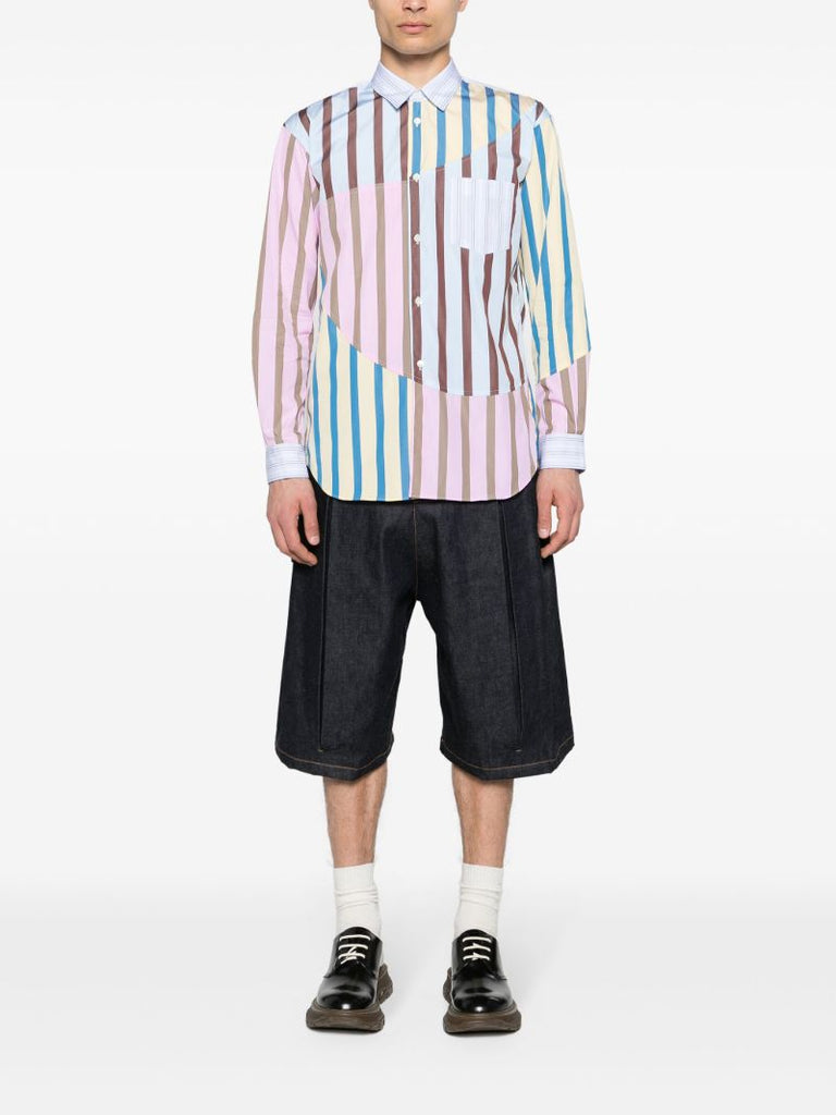 Blue Striped Panelled Cotton Shirt