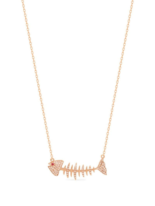 18k Rose Gold Wishbone Side Diamond and Sapphire Necklace