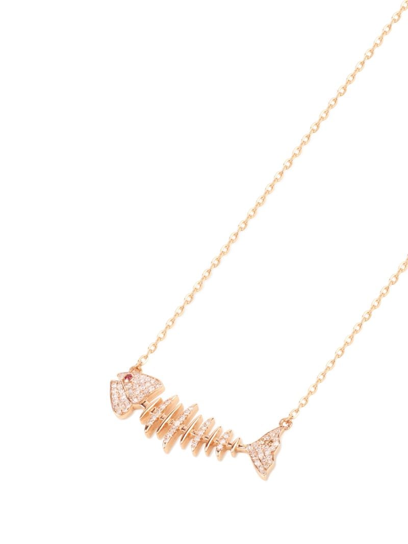 18k Rose Gold Wishbone Side Diamond and Sapphire Necklace