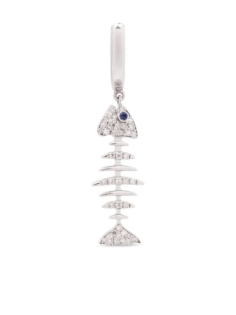 18k White Gold Wishbone Sapphire and Diamond Earring