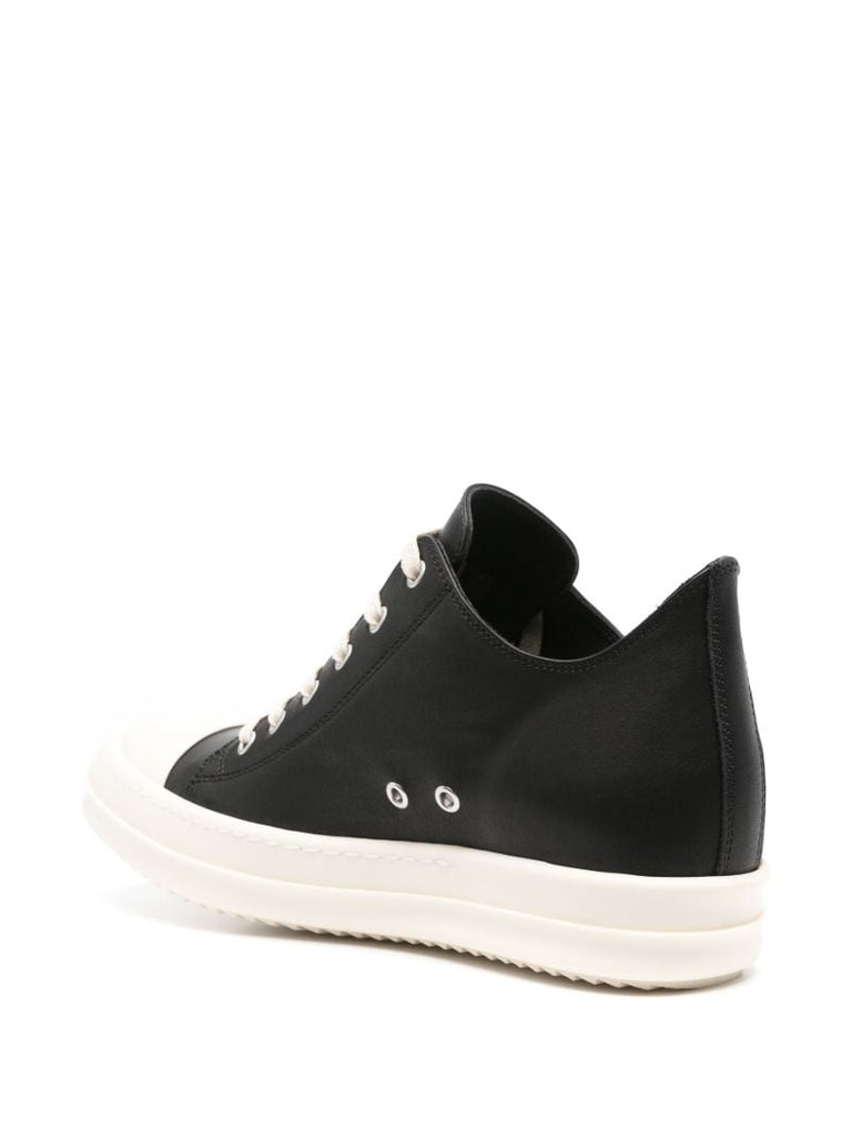 Black Leather Lace-up Sneakers