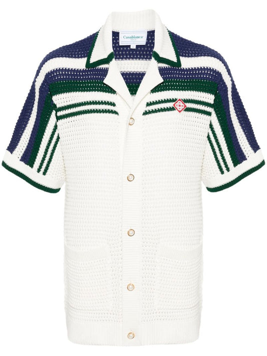 White Striped Crochet Shirt