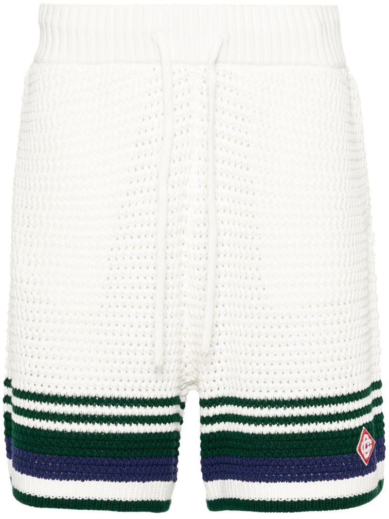 White Striped-edge Crochet Shorts
