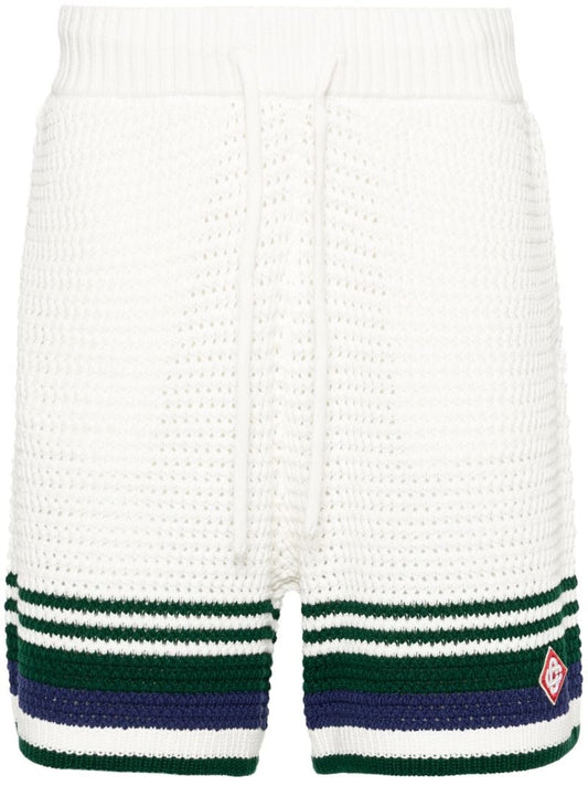 White Striped-edge Crochet Shorts