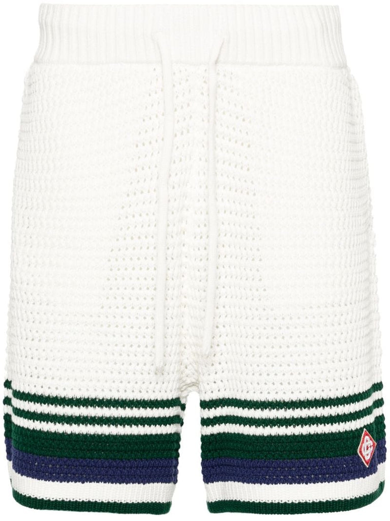 White Striped-edge Crochet Shorts