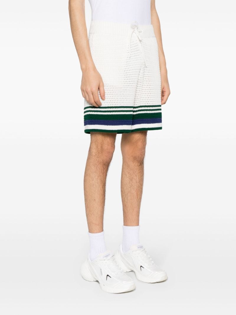 White Striped-edge Crochet Shorts