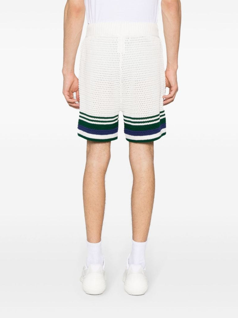 White Striped-edge Crochet Shorts