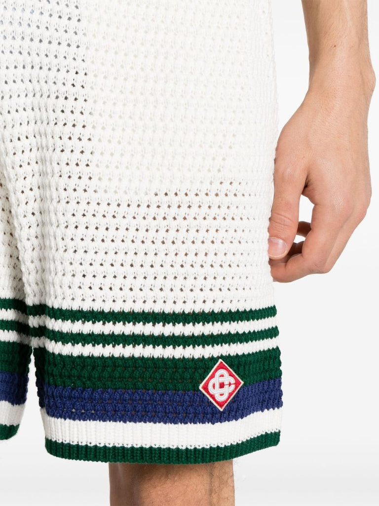 White Striped-edge Crochet Shorts