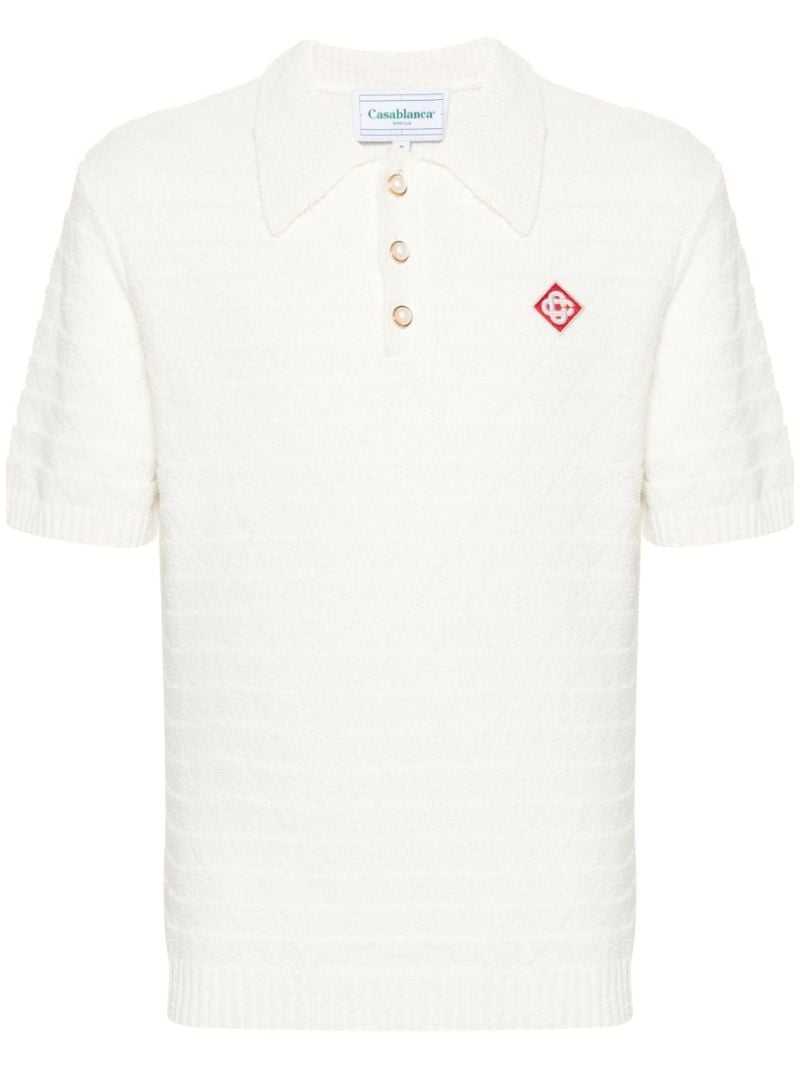 Neutral Logo-appliquÃ© BouclÃ© Polo Shirt