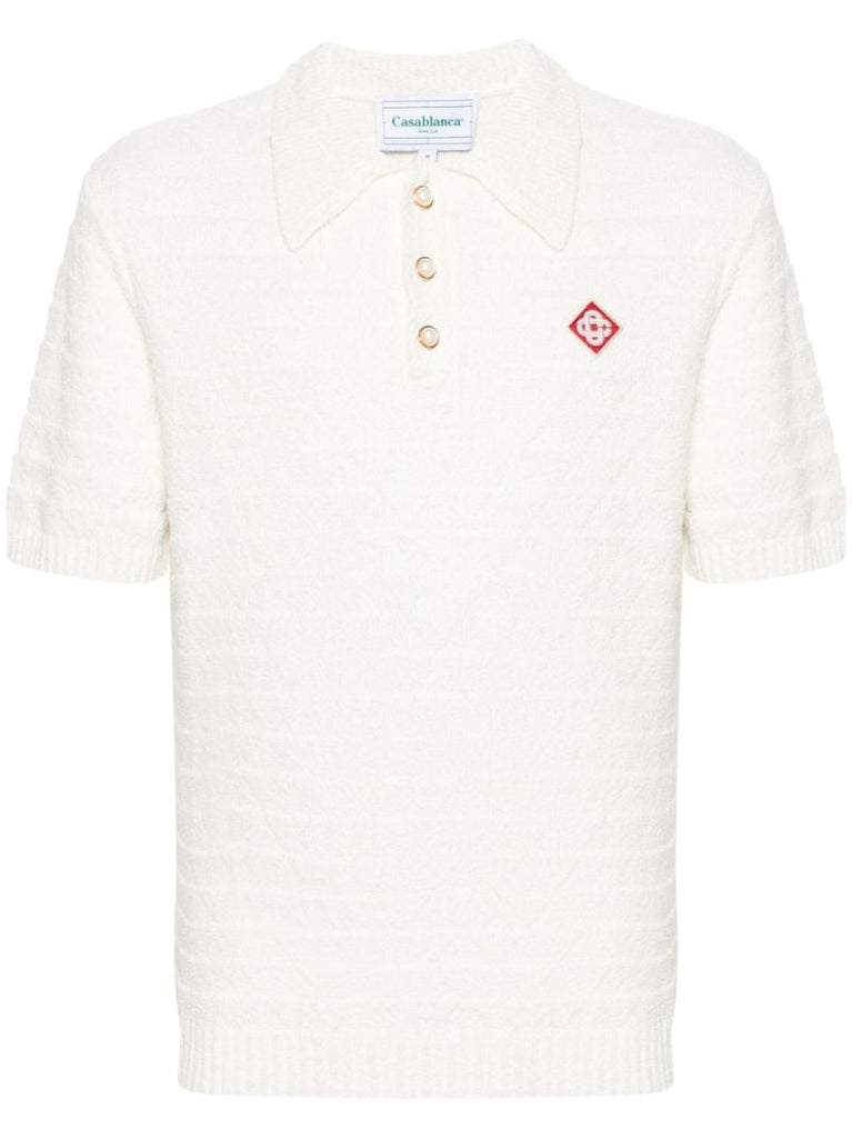 Neutral Logo-appliquÃ© BouclÃ© Polo Shirt