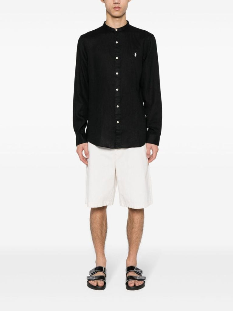 Black Polo Pony Linen Shirt