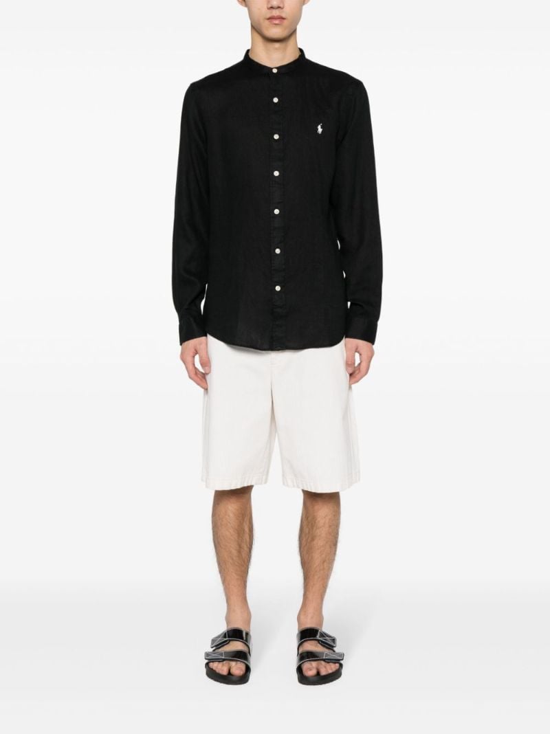 Black Polo Pony Linen Shirt