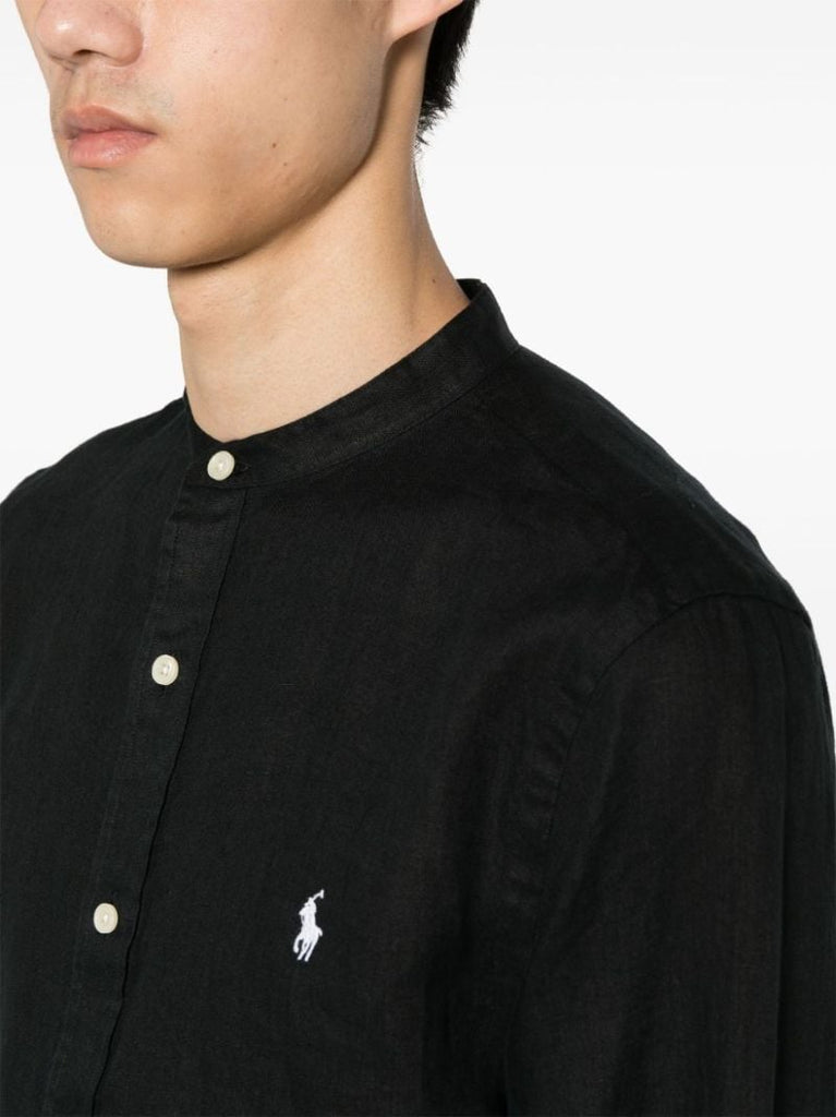 Black Polo Pony Linen Shirt