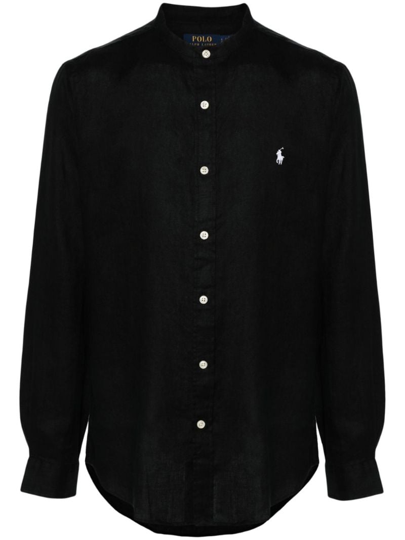 Black Polo Pony Linen Shirt