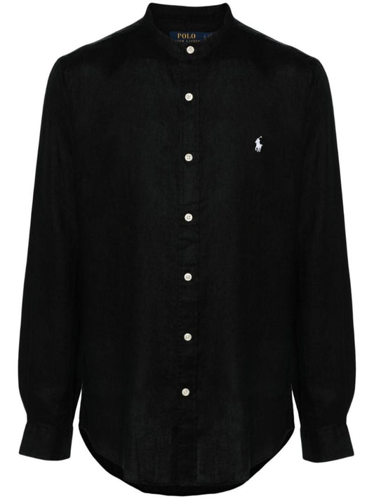 Black Polo Pony Linen Shirt