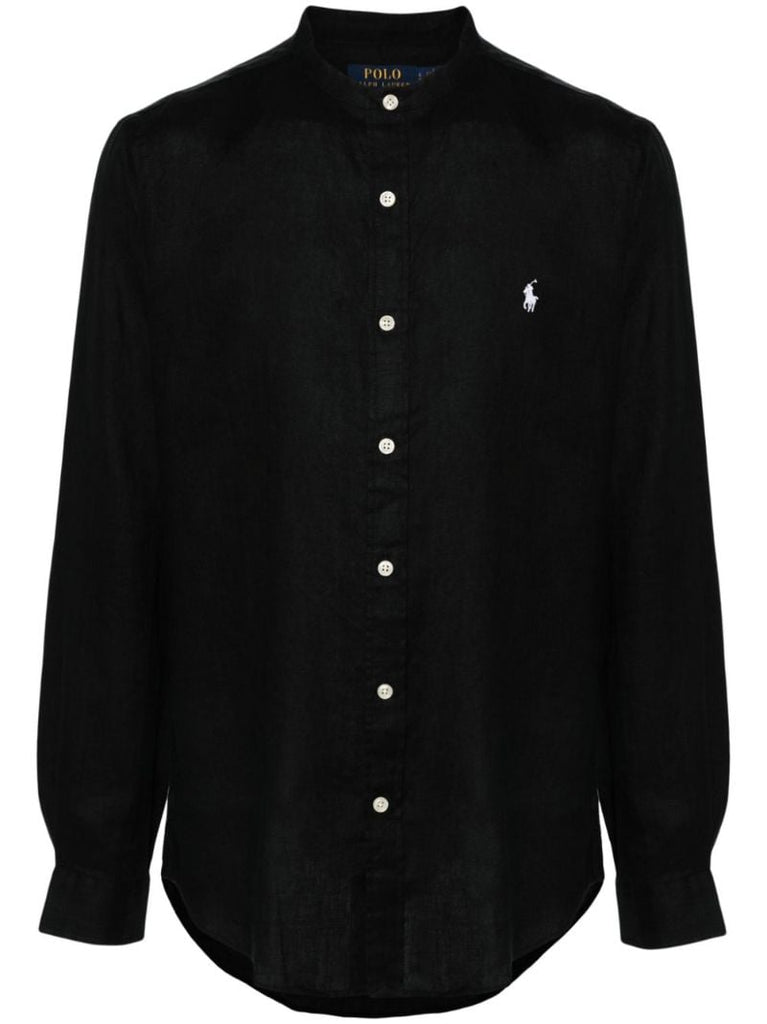 Black Polo Pony Linen Shirt