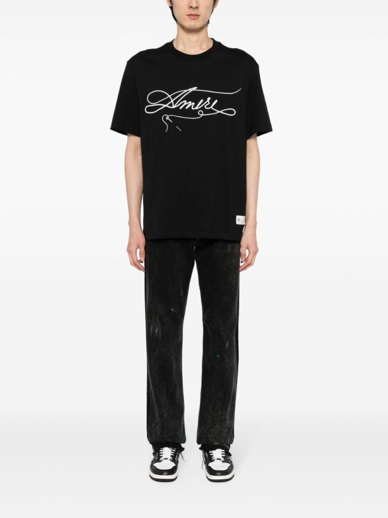 Black Stitch-print Cotton T-shirt