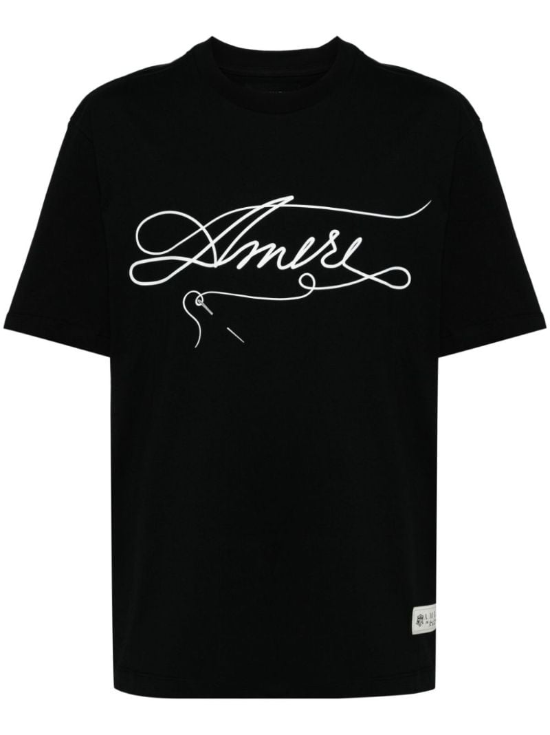 Black Stitch-print Cotton T-shirt