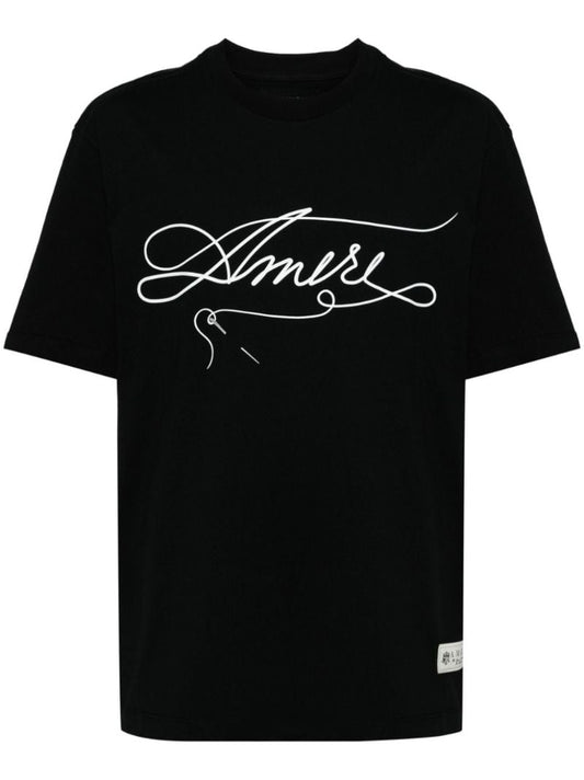 Black Stitch-print Cotton T-shirt