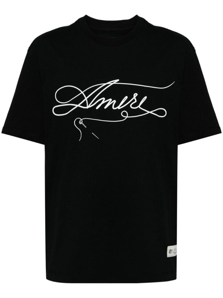 Black Stitch-print Cotton T-shirt