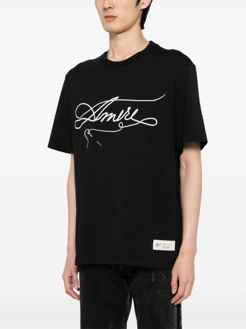 Black Stitch-print Cotton T-shirt