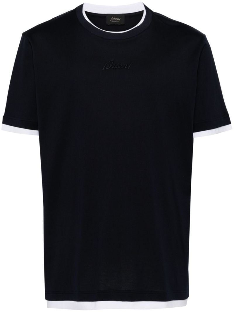 Blue Logo-embroidered Cotton T-shirt