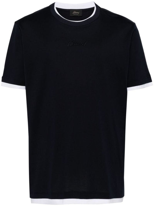 Blue Logo-embroidered Cotton T-shirt