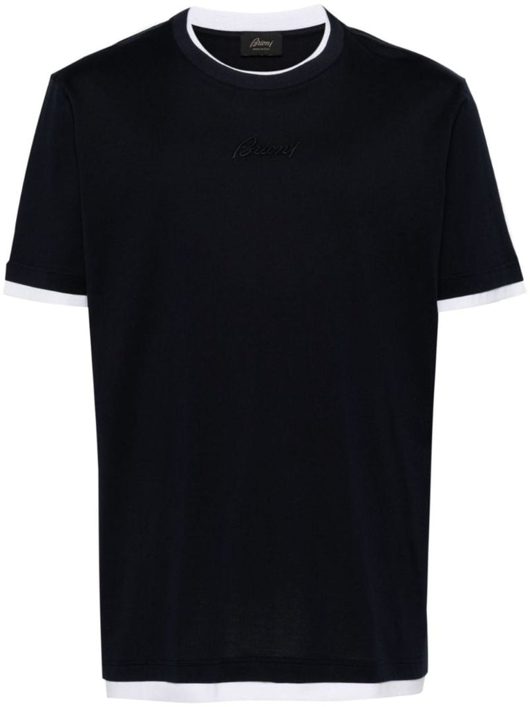 Blue Logo-embroidered Cotton T-shirt