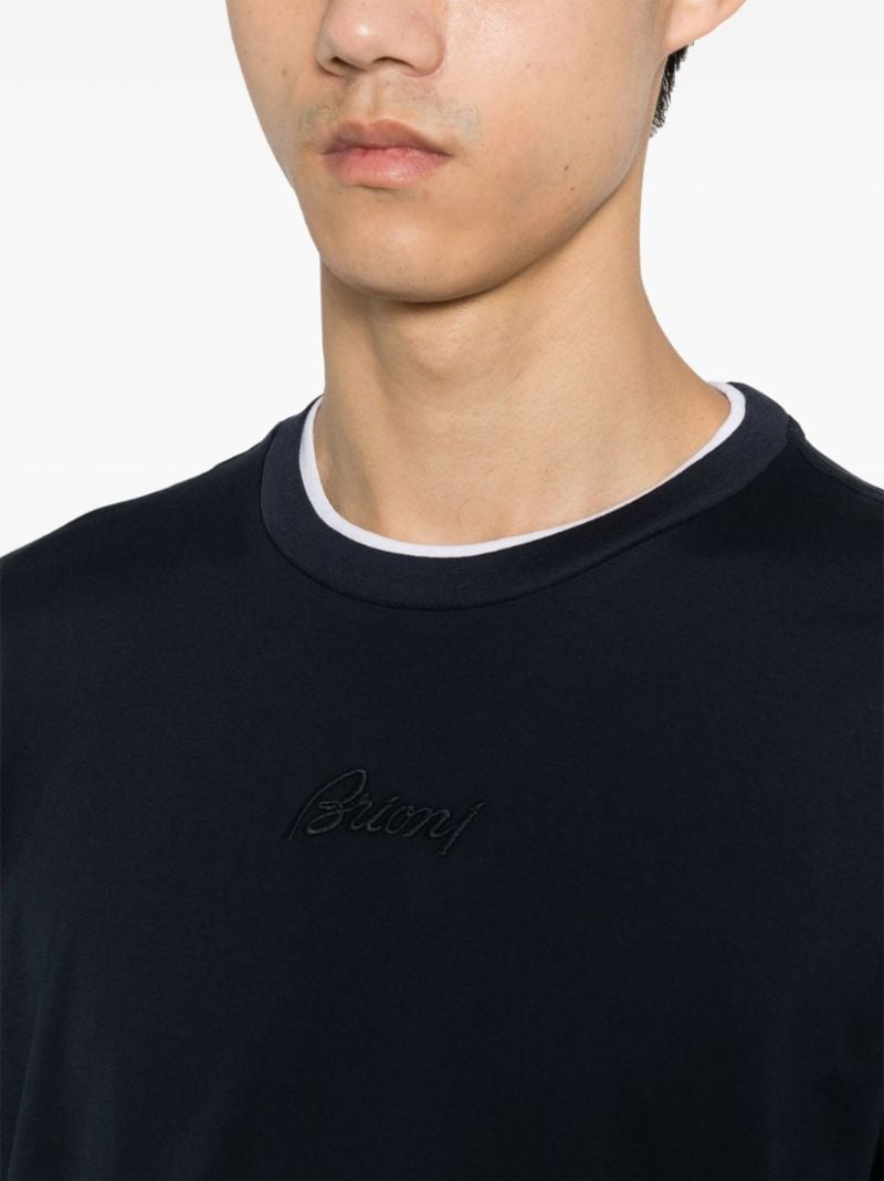 Blue Logo-embroidered Cotton T-shirt