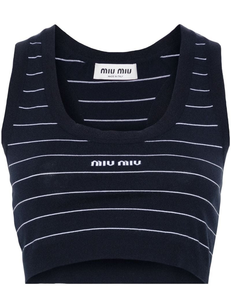 Blue Logo-intarsia Crop Top