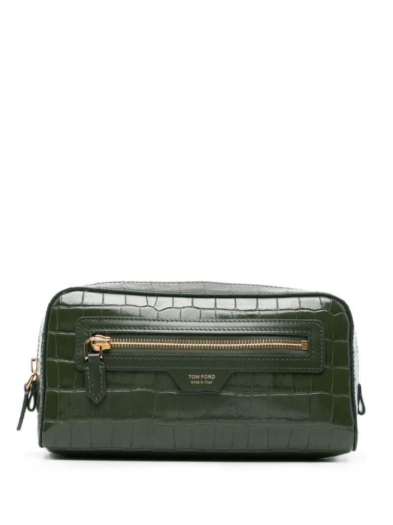 Green Crocodile-effect Leather Clutch Bag