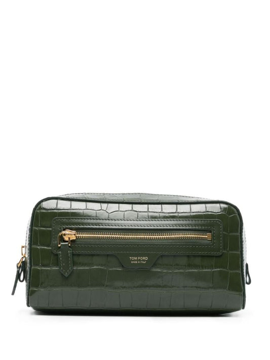 Green Crocodile-effect Leather Clutch Bag