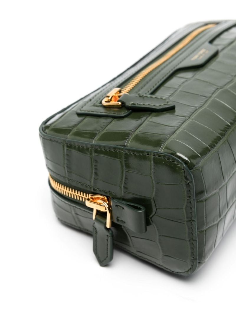 Green Crocodile-effect Leather Clutch Bag