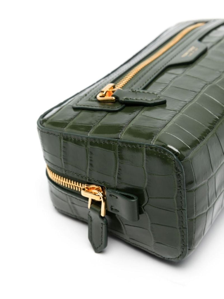 Green Crocodile-effect Leather Clutch Bag