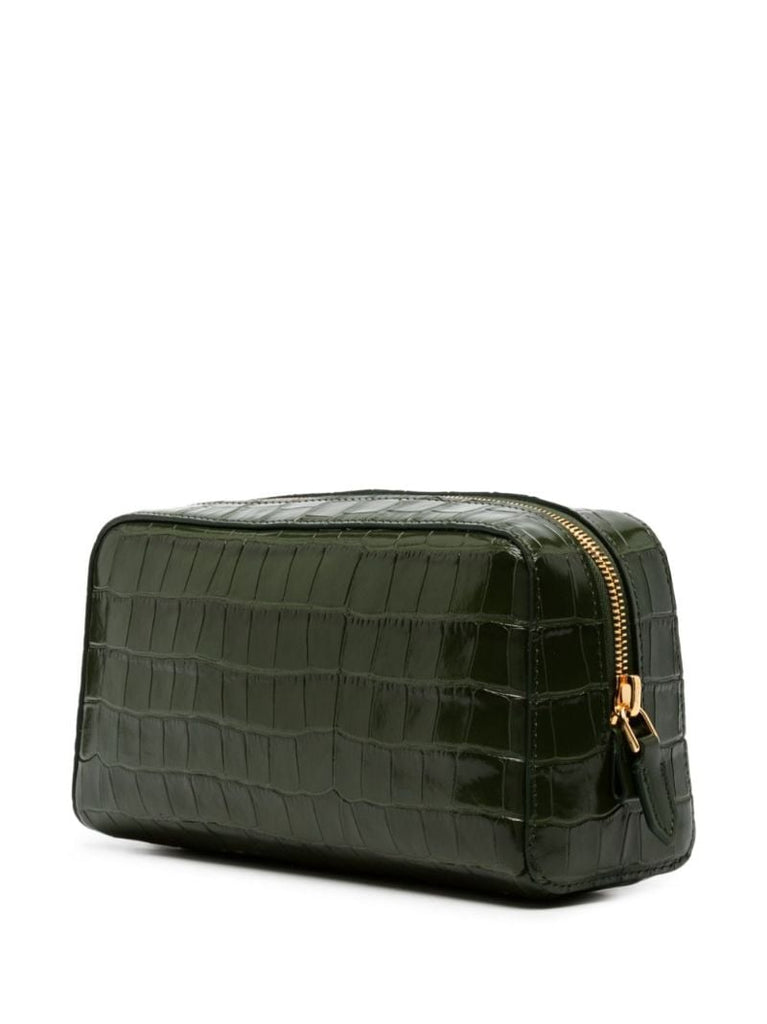 Green Crocodile-effect Leather Clutch Bag