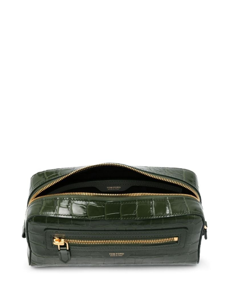 Green Crocodile-effect Leather Clutch Bag