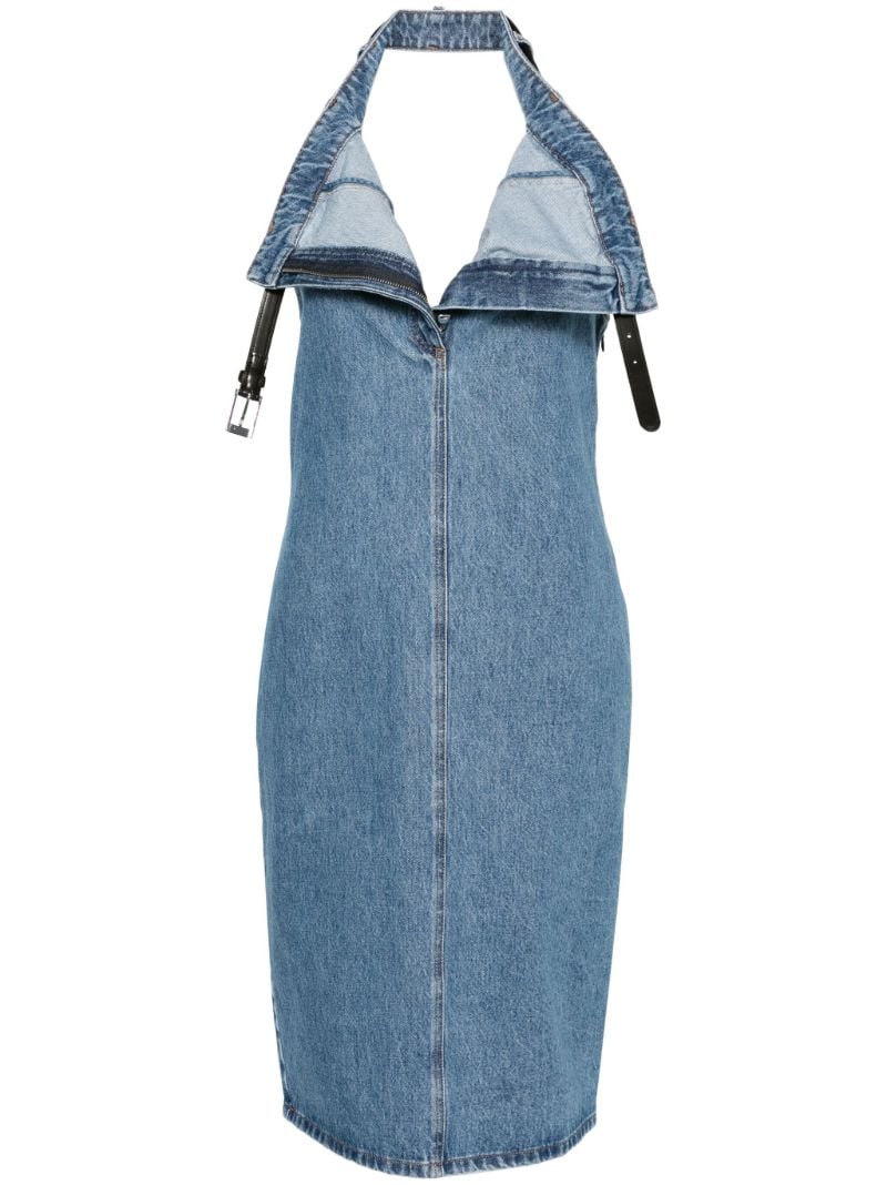 Belted-neck Denim Dress