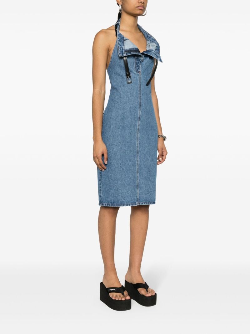 Belted-neck Denim Dress